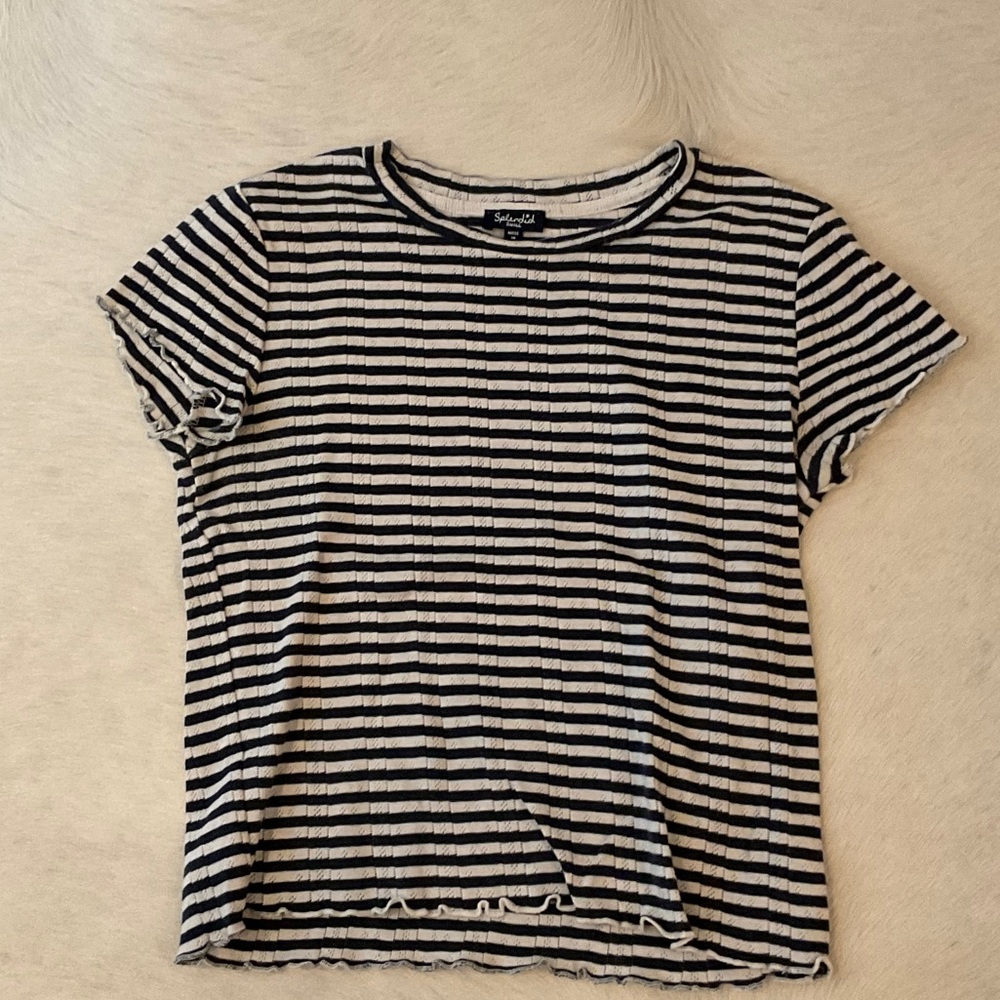 Splendid Black and White Striped Short Sleeve Tee